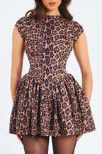 Leopard Print Pleated Backless Bodycon Mini Dress image 3