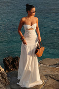 Solid Hollow Bandeau Casual Maxi Dress image 1