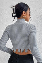 Distressed Cropped Turtleneck Knit Top image 4