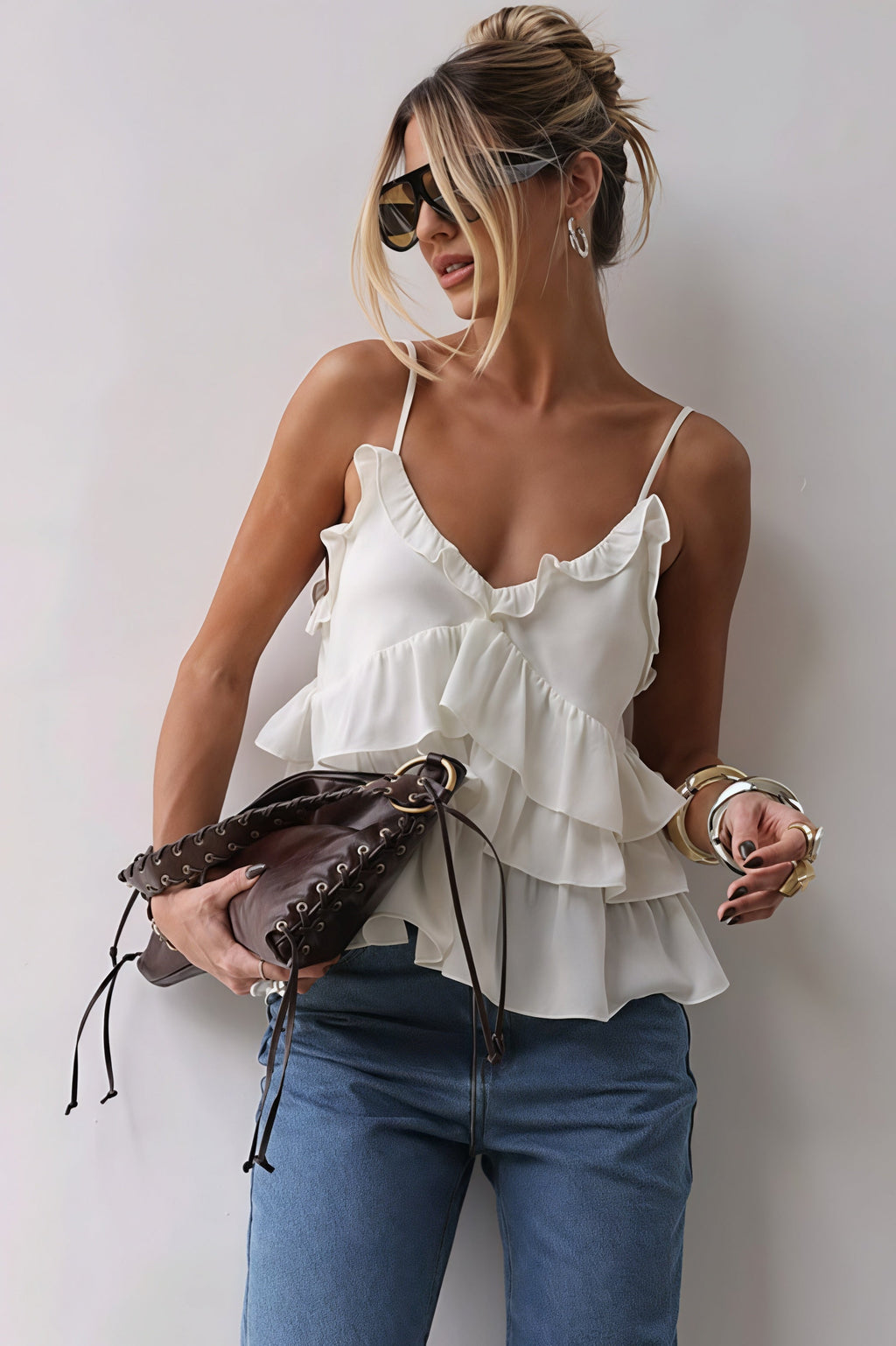 Ruffle V Neck Casual Cami Top image 3