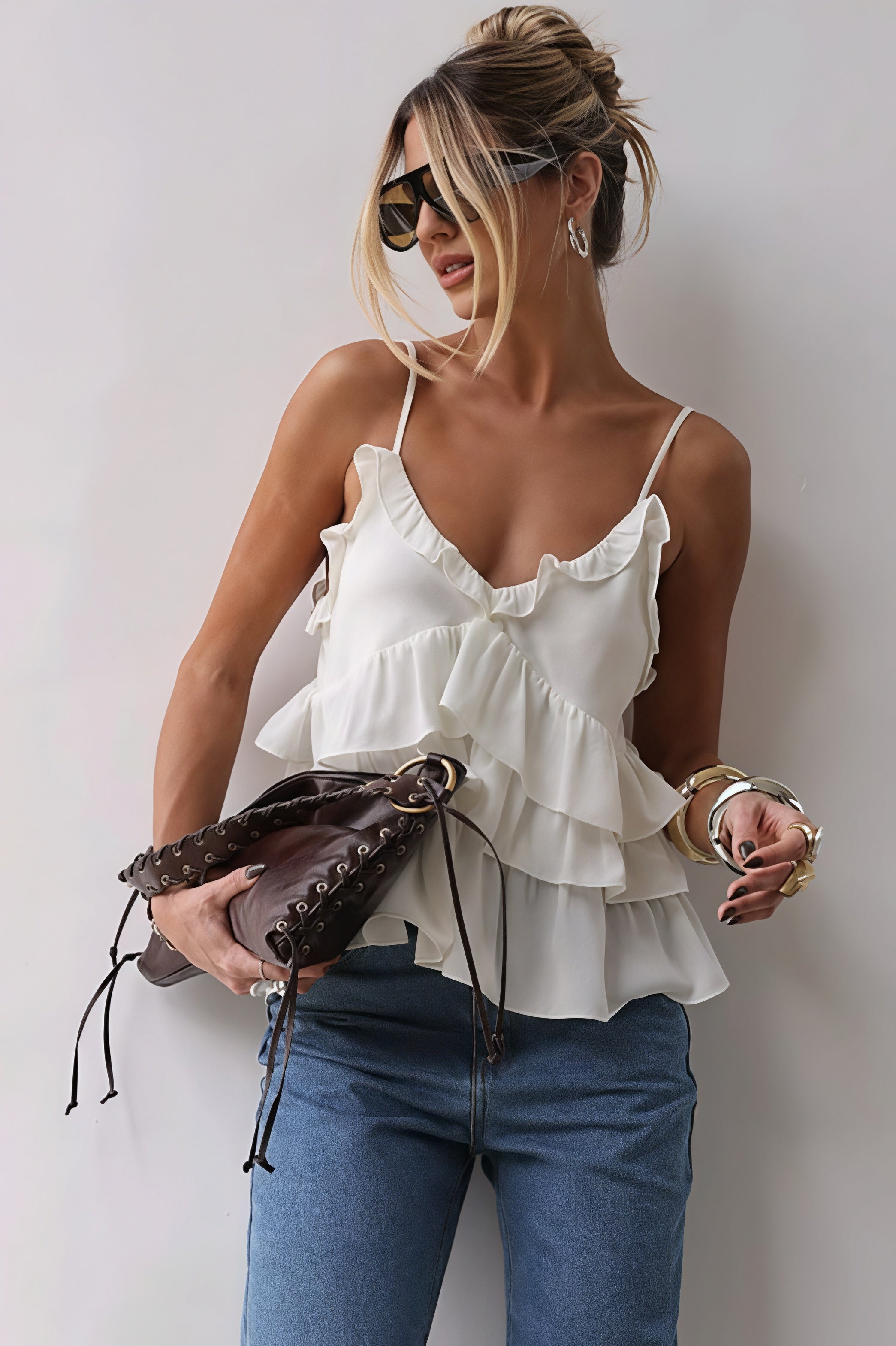 Ruffle V Neck Casual Cami Top image 3