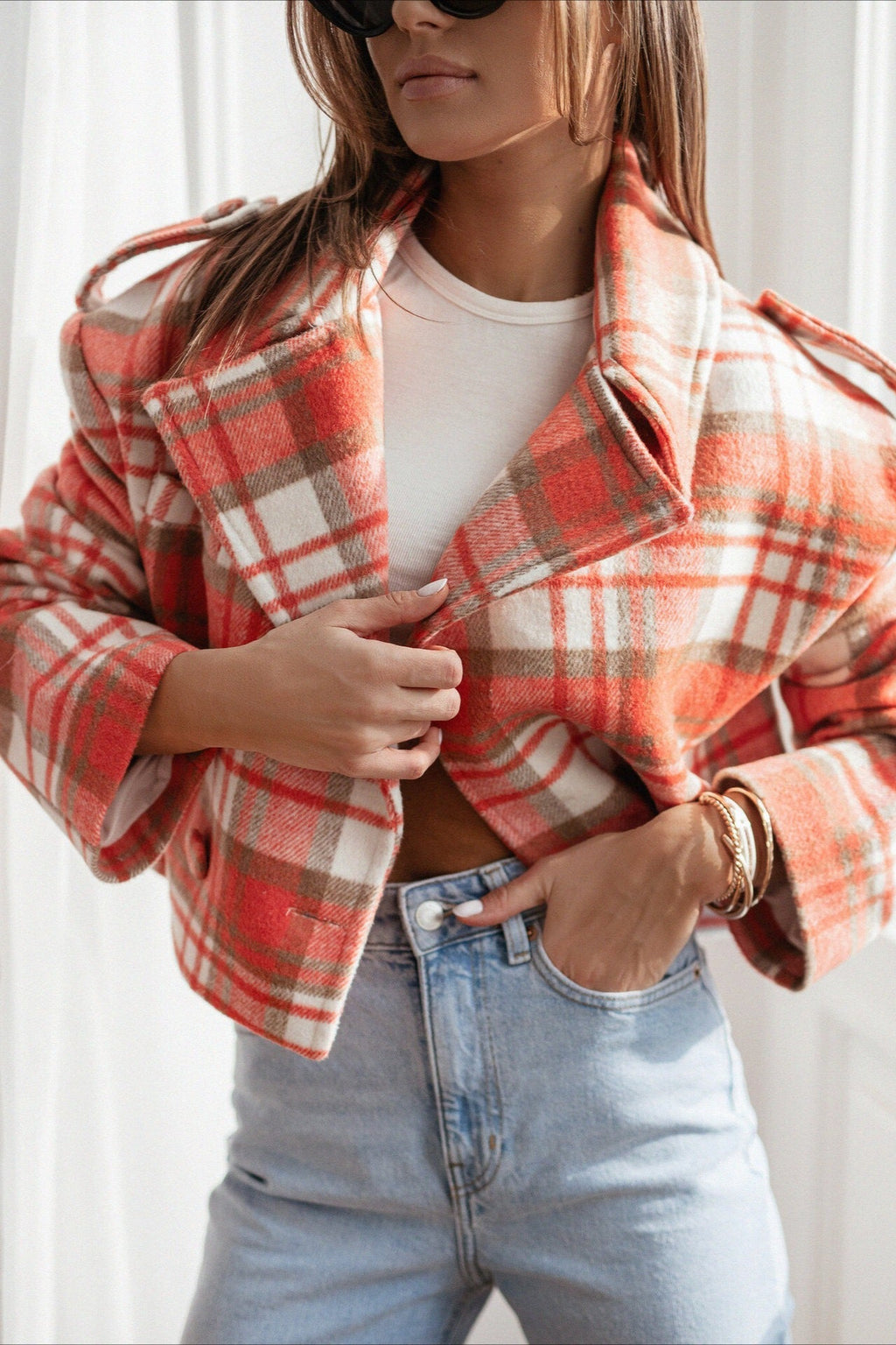 Plaid Wool Blend Blazer Coat image 4