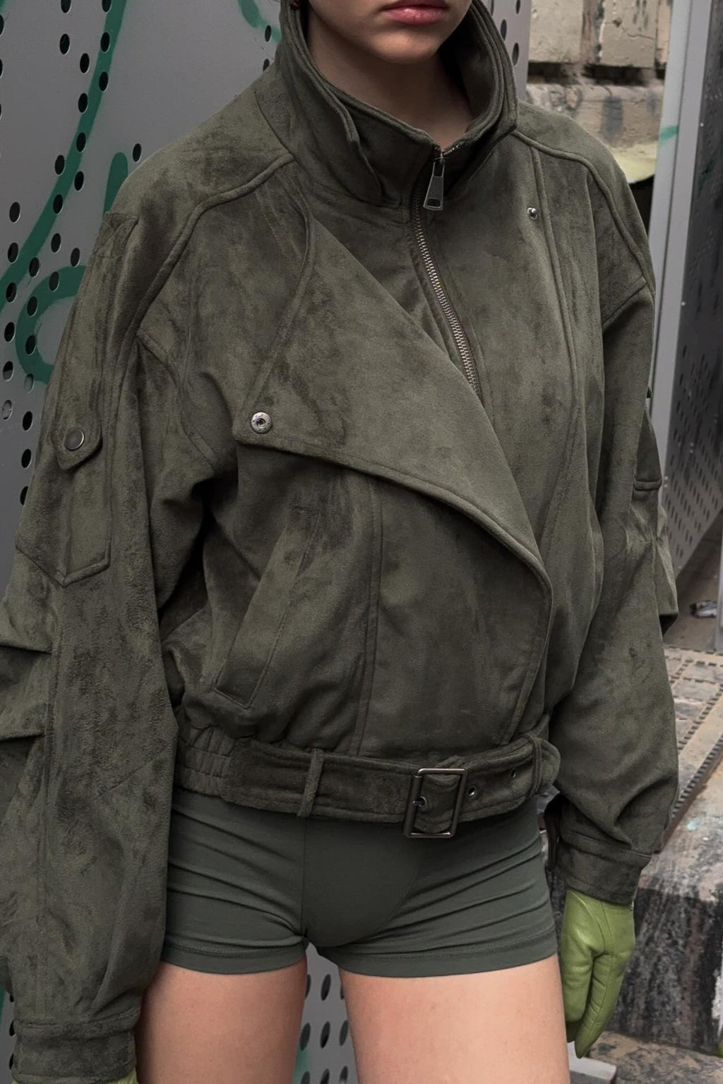 Stand Collar Suede Oversized Jacket image 2