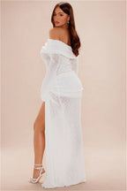 Sexy Off Shoulder Cutout Flare Sleeve Fitted Sash Maxi Dress image 5