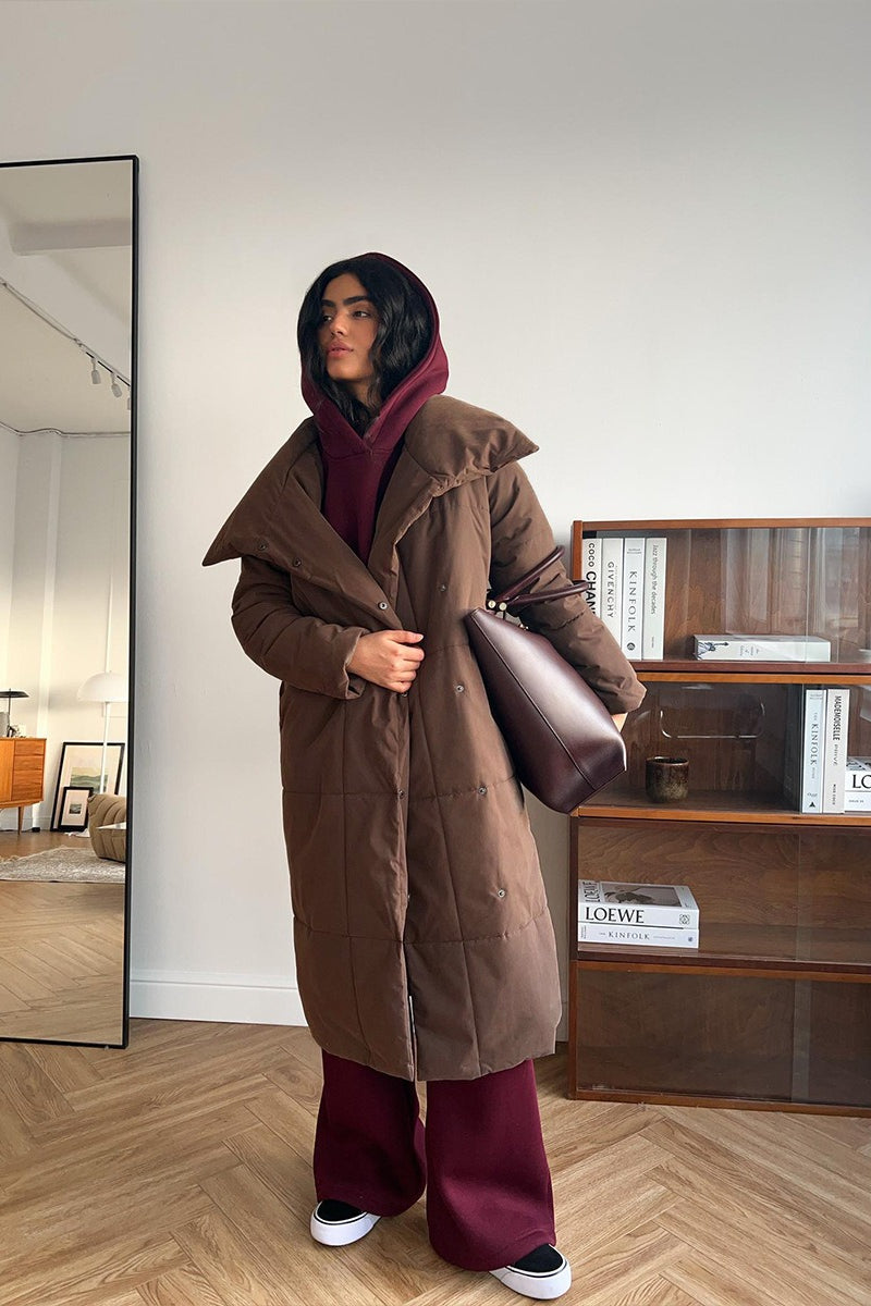 Long Stand Collar Relaxed Quilted Puffer Jacket image 4