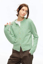 Green Wool Blend Crew Neck Knit Cardigan image 2