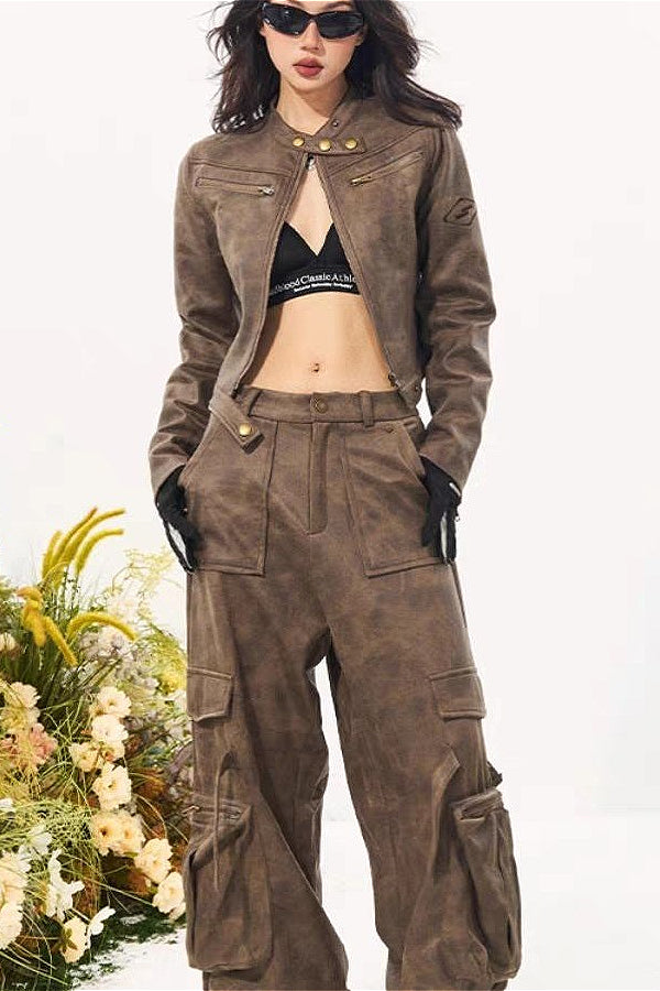 Vintage Stand Collar Suede Jacket image 3