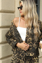 Fashionable Leopard Print Washed Denim Coat image 4