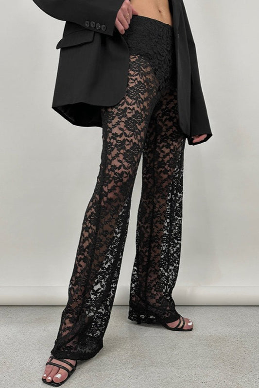 Lace Cutout Paneled High-Rise Straight Pants image 1
