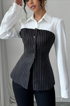 Striped Patchwork Button Blouse image 2