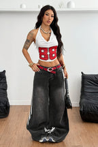 Sporty Number Print Solid Halter Top image 1