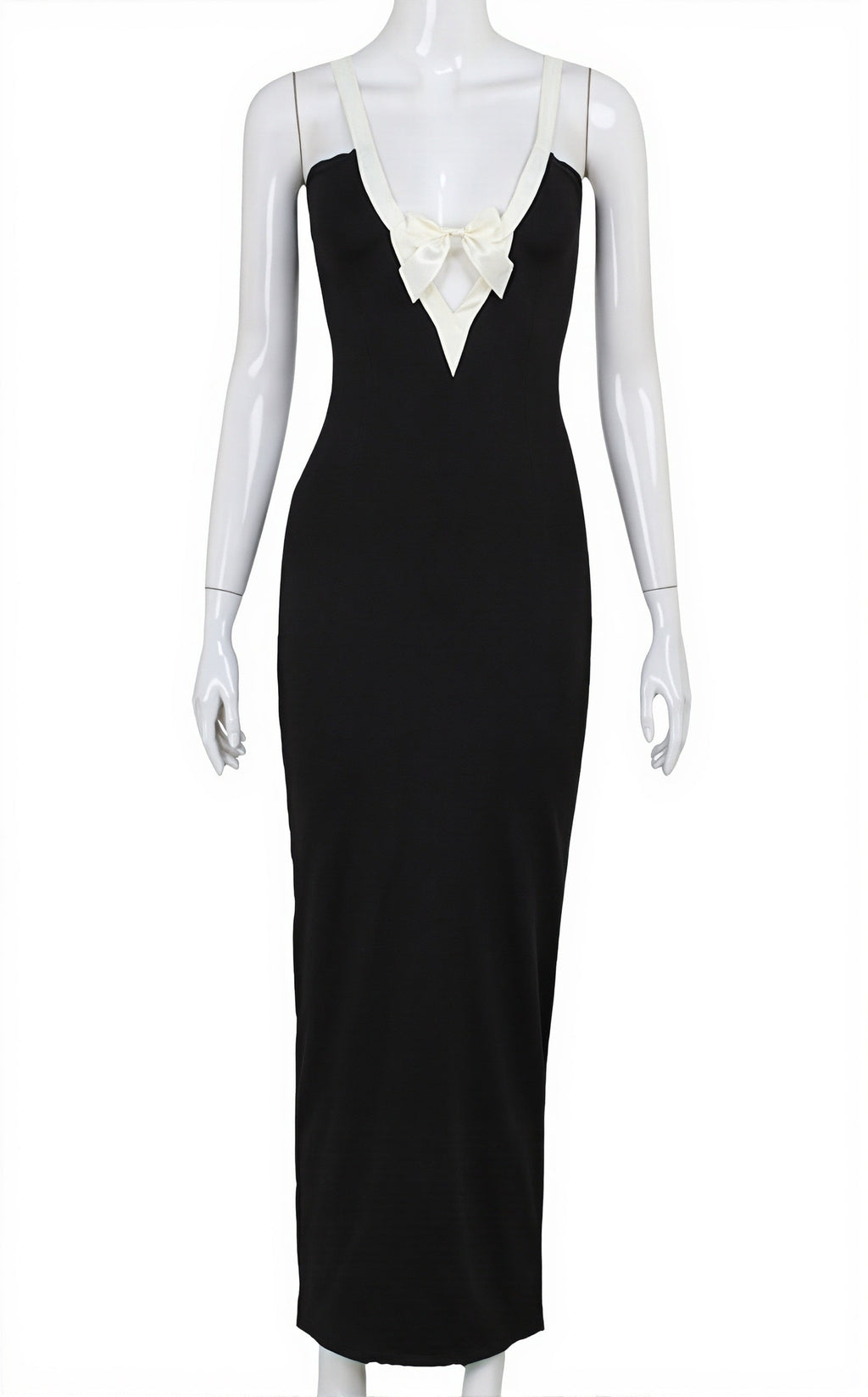 Elegant Patchwork Bow Solid Maxi Dress image 4