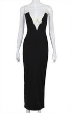 Elegant Patchwork Bow Solid Maxi Dress image 4