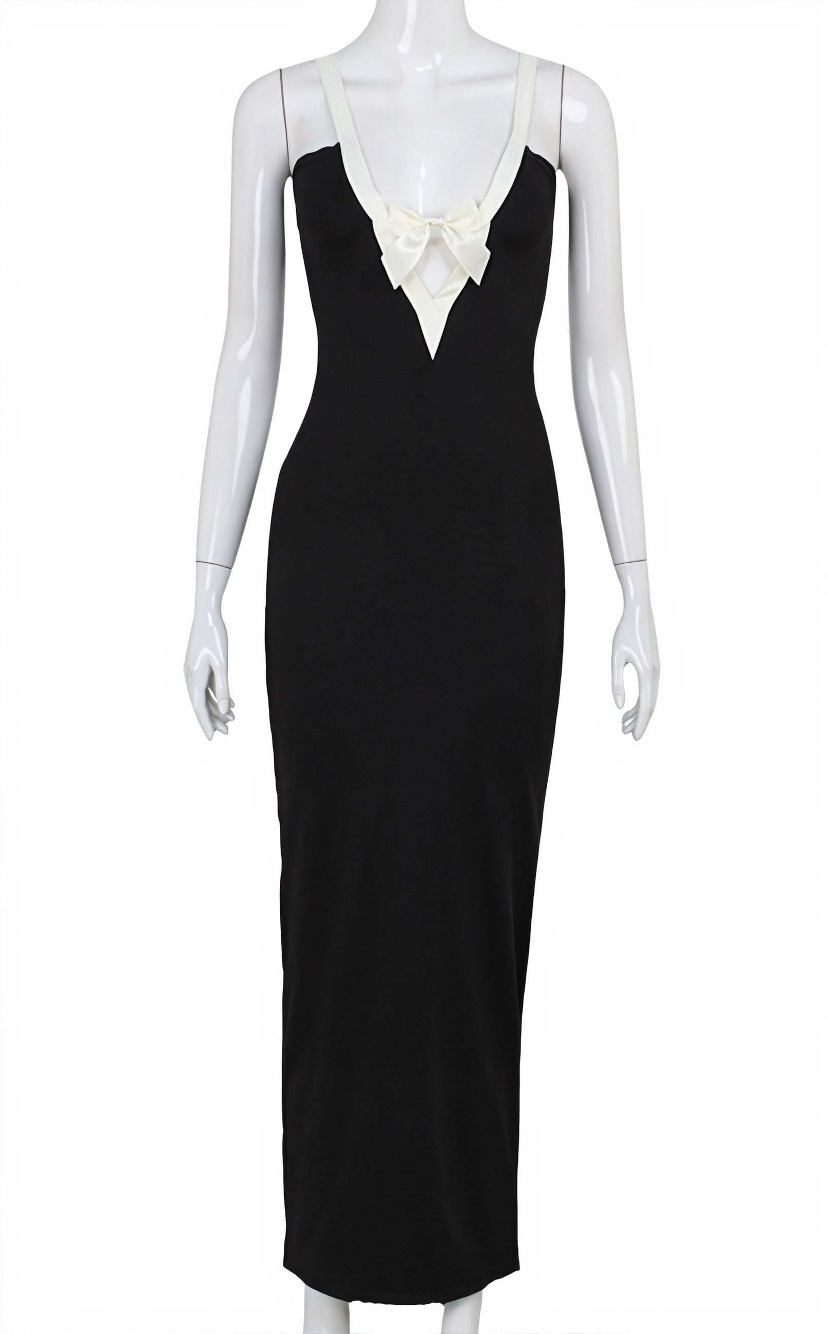 Elegant Patchwork Bow Solid Maxi Dress image 4