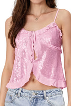 Sequin Tie Lace Trim Cami Top image 5