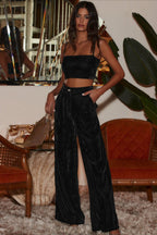 Suede Relaxed Button Straight Wide Leg Pants image 5