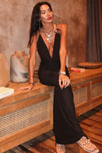 Chic Solid Deep V Cami Backless Slim Fit Maxi Dress image 2