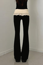 Ruffle Fold Waist Knit Flared Pants image 4