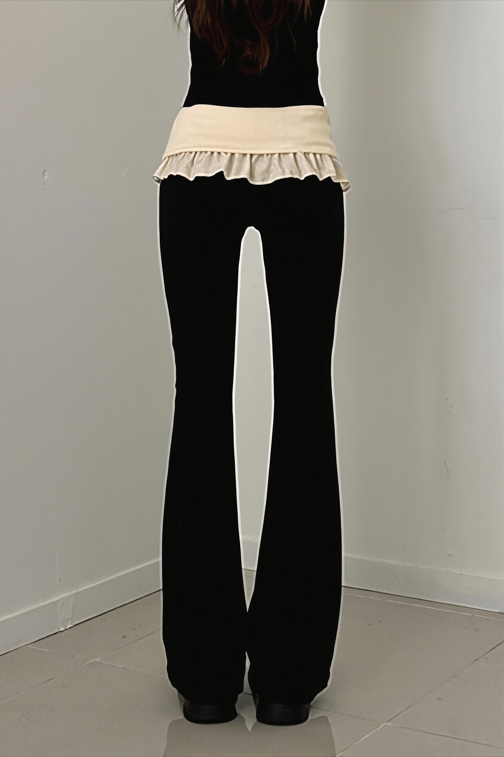 Ruffle Fold Waist Knit Flared Pants image 4