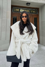 Faux Fur Belted Hooded Coat image 5