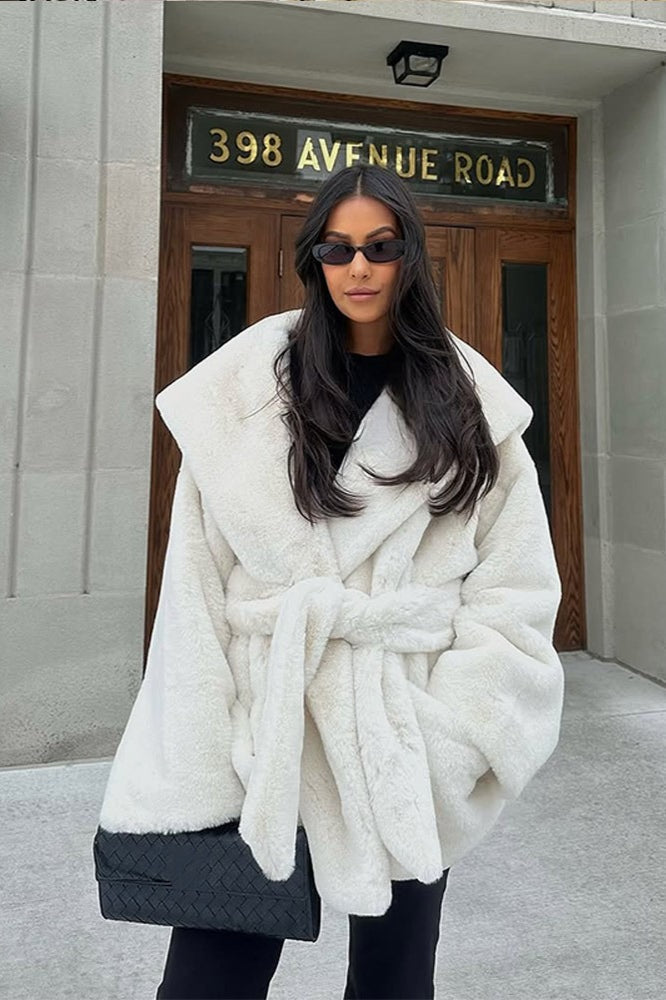 Faux Fur Belted Hooded Coat image 5