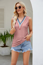 Nicolette Eyelet Tank detail view styled for Avrienne