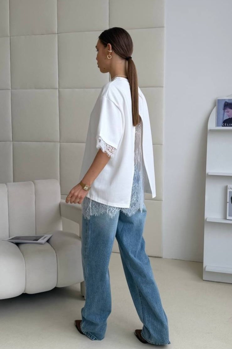 Minimalist Sweet Lace Splice Short Sleeve T-shirt image 8