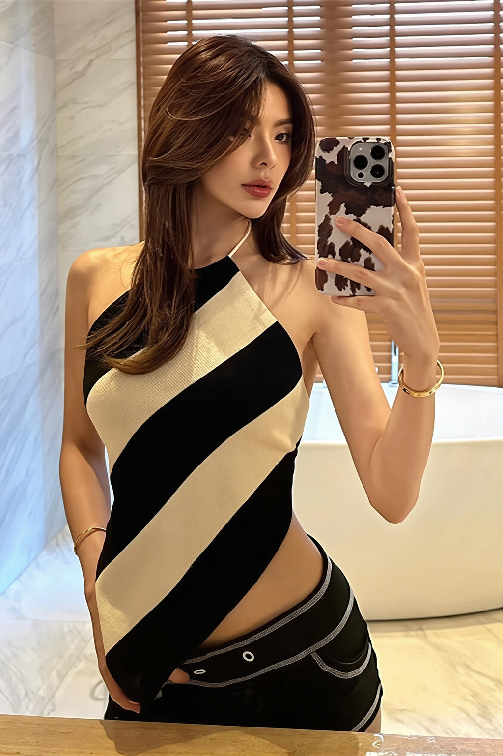 Striped Backless Halter Neck Sexy Slim Fit Halter Top image 3