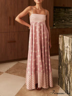 Featured Loose Polka Dot Graceful Stripe Patchwork Maxi Dress image 3