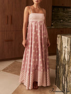 Featured Loose Polka Dot Graceful Stripe Patchwork Maxi Dress image 2