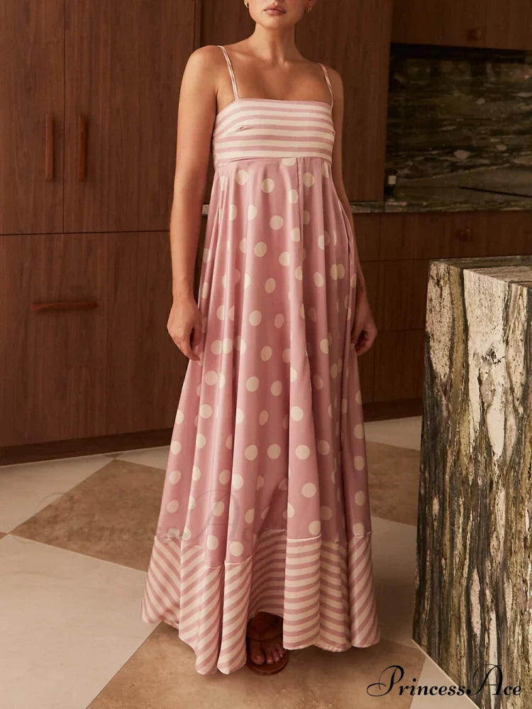 Featured Loose Polka Dot Graceful Stripe Patchwork Maxi Dress image 2