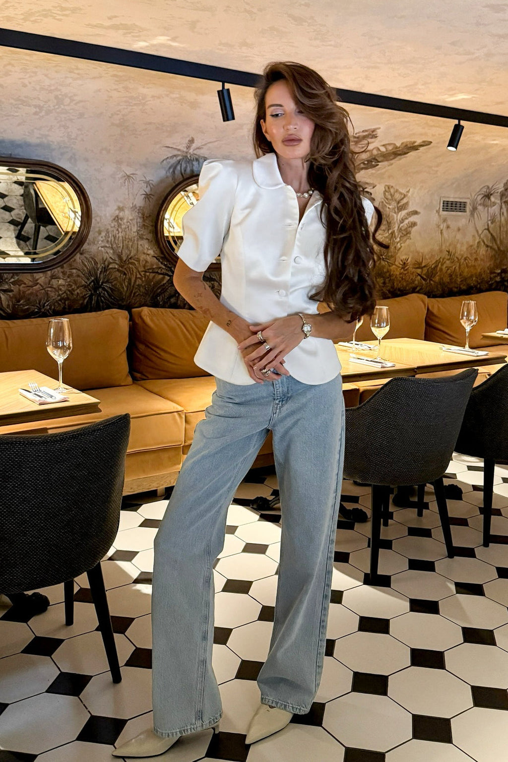Chic Tie Waist Puff Sleeve Slim Blouse image 4