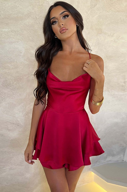 Vintage Cowl Neck Backless Tie Strap Mini Dress image 4