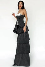 Sexy Striped Ruffle Hem Strapless Maxi Dress image 5