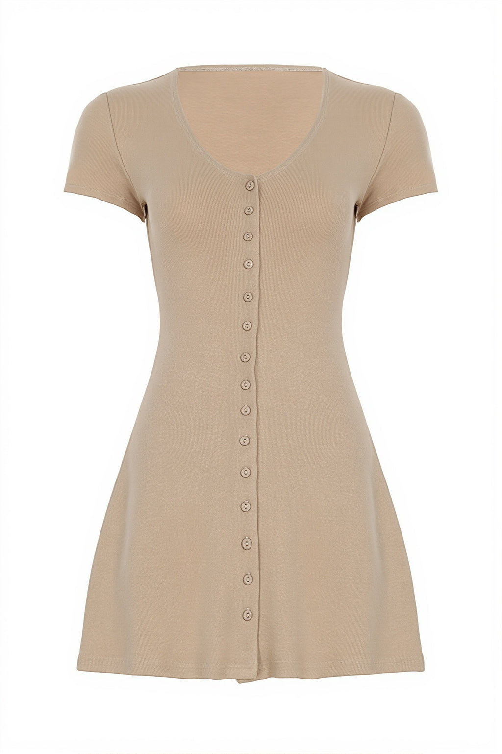 Solid Button Knit V Neck Slim Mini Dress image 7