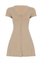 Solid Button Knit V Neck Slim Mini Dress image 7