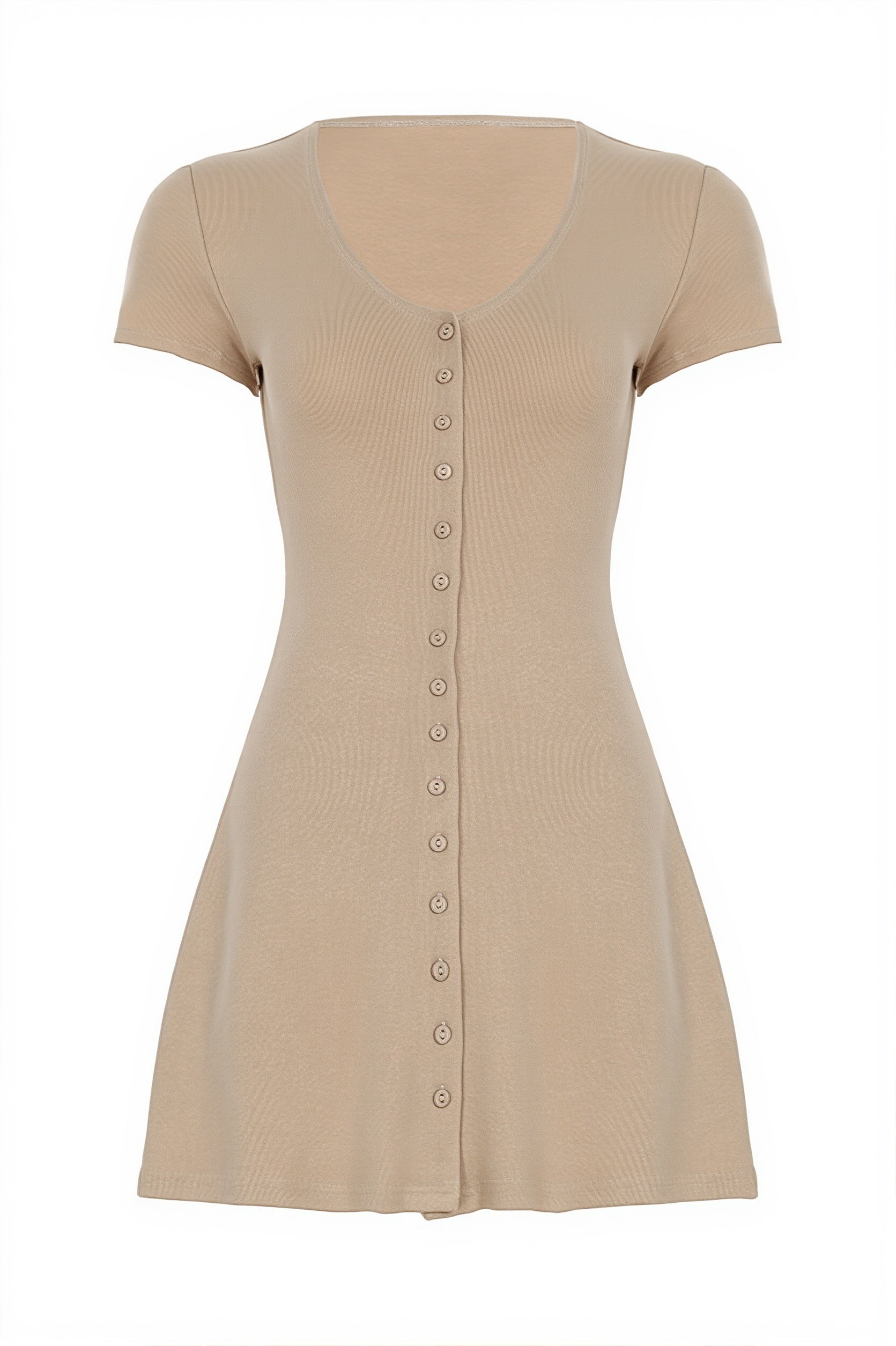 Solid Button Knit V Neck Slim Mini Dress image 7