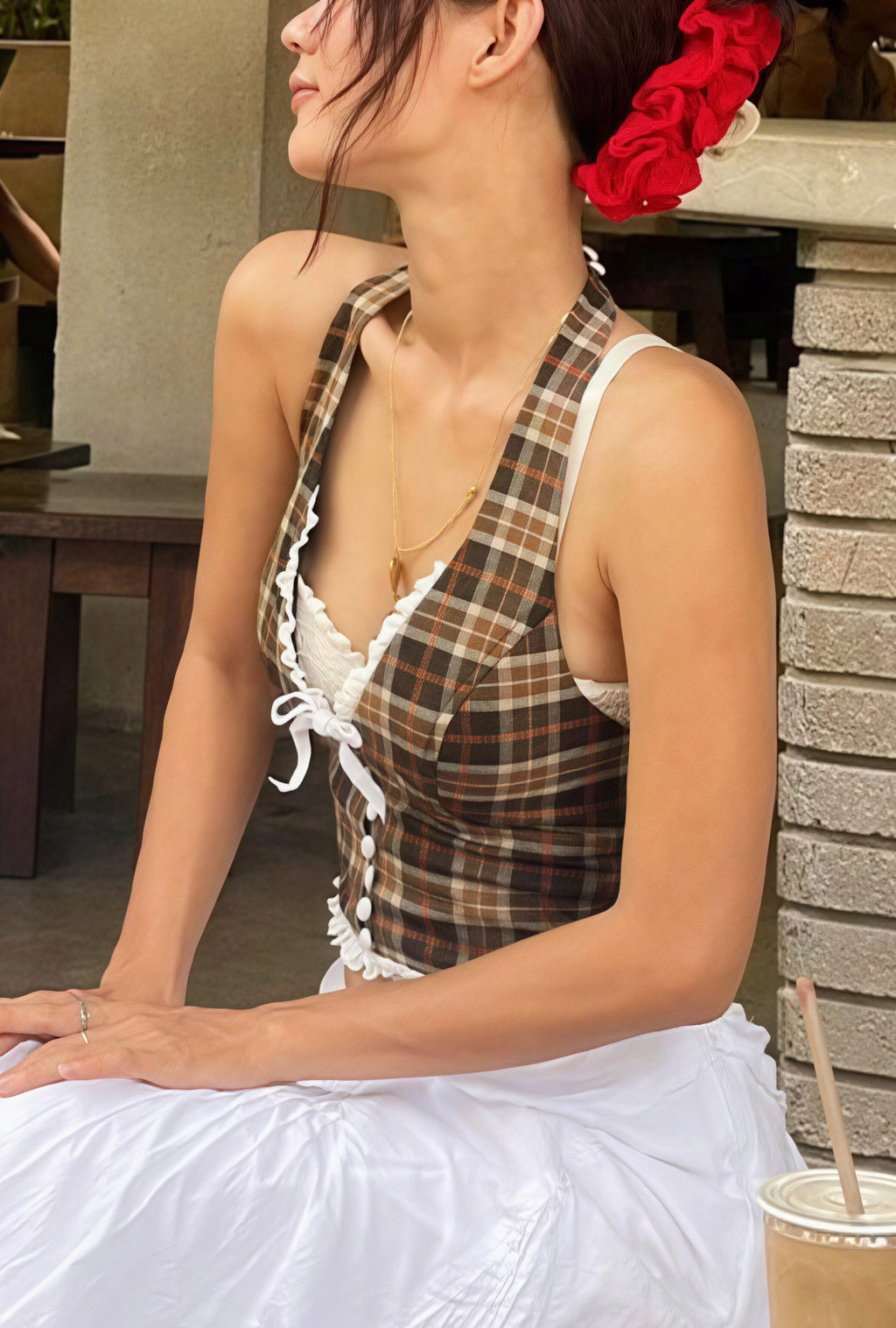 Vintage Grid Sweet Halter Top image 3