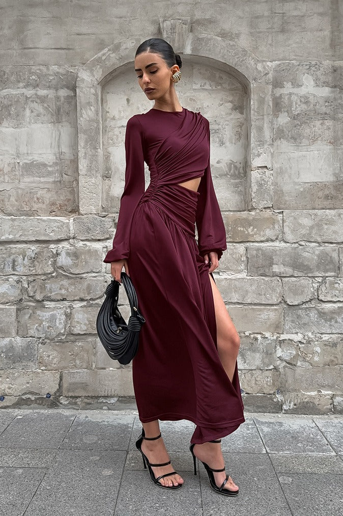 Vintage Round Neck Long Sleeve Cutout Maxi Dress image 1