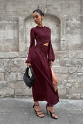 Vintage Round Neck Long Sleeve Cutout Maxi Dress image 1