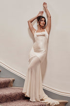 Elegant Flowy Satin Chiffon Patchwork Cami Bodycon Maxi Dress image 7