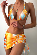 Colorful Wave Print Bikini Three Piece Swim Set image 1