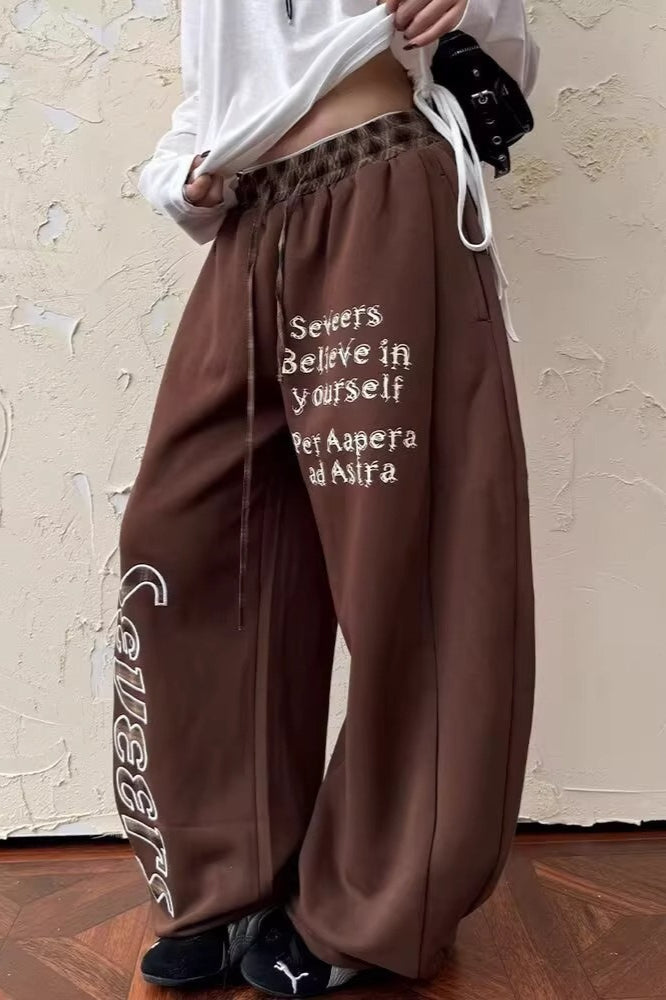 Plaid Patchwork Letter Graphic Baggy Sweat Pants image 2