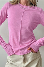 White Crew Neck Long-Sleeve Layering Knit Top image 4