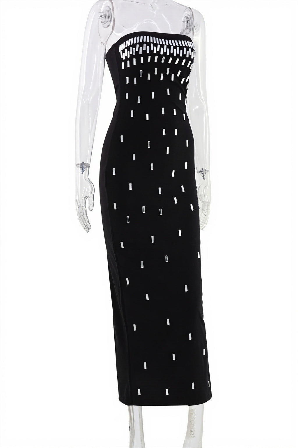 Solid Strapless Rhinestone Maxi Dress image 5