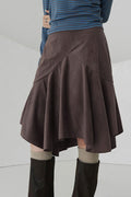 Retro Brown High Waist Asymmetrical Skirt image 1
