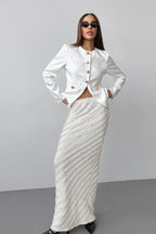 Lace Trim High Waist Split Midi Skirt image 4