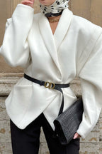 White Wool Thickened Belted Collared Mid-Coat image 2