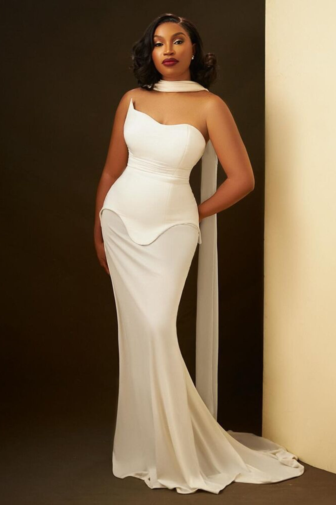 Simple Chic Long Streamer Strapless Bodycon Prom Dress image 1