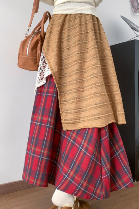 Asymmetric Lace Panel Plaid Skirt image 9
